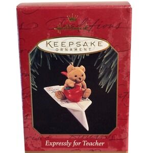 Hallmark Keepsake Ornament 1997‎ Expressly for Teacher Bear Paper Airplane Apple